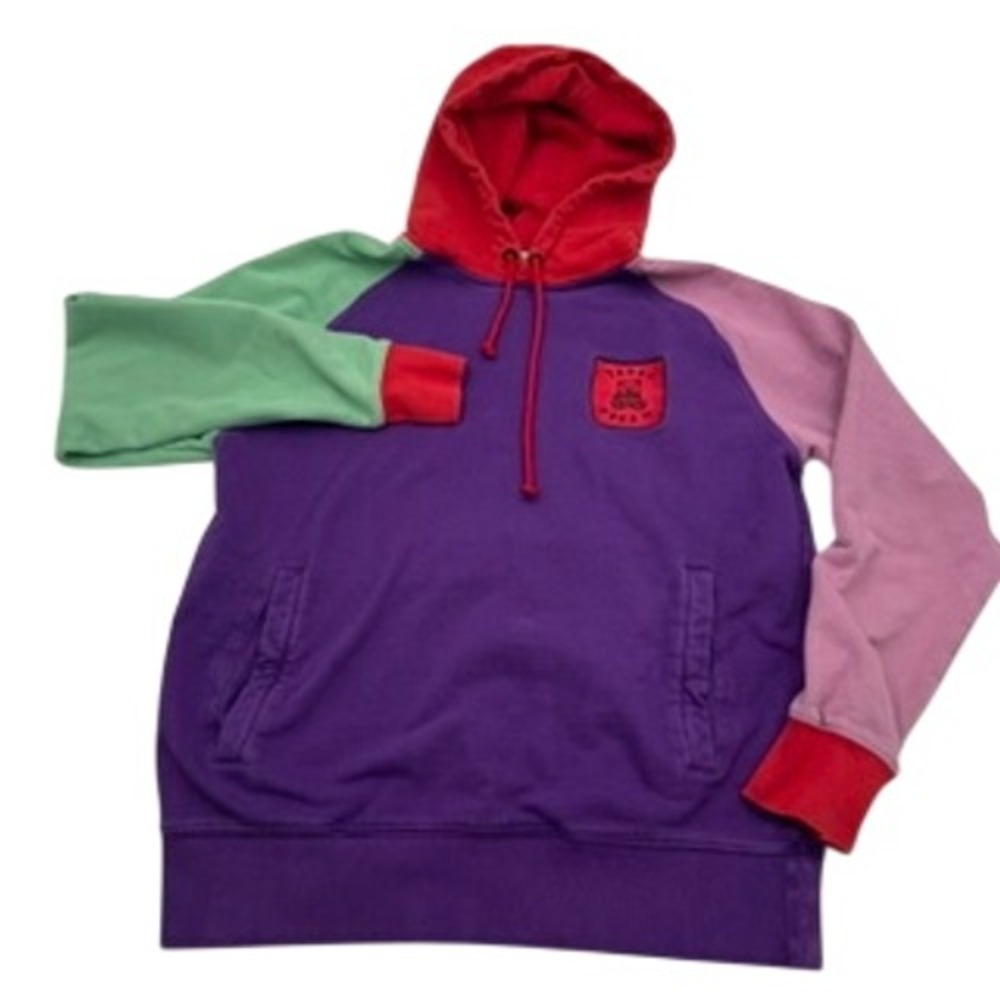 Teddy Fresh Mens Colorblock Hoodie Purple Red Green Pink Bear Logo Size Large